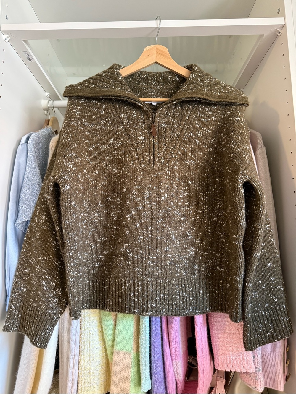 Olive Speckled Half-Zip Knit Sweater